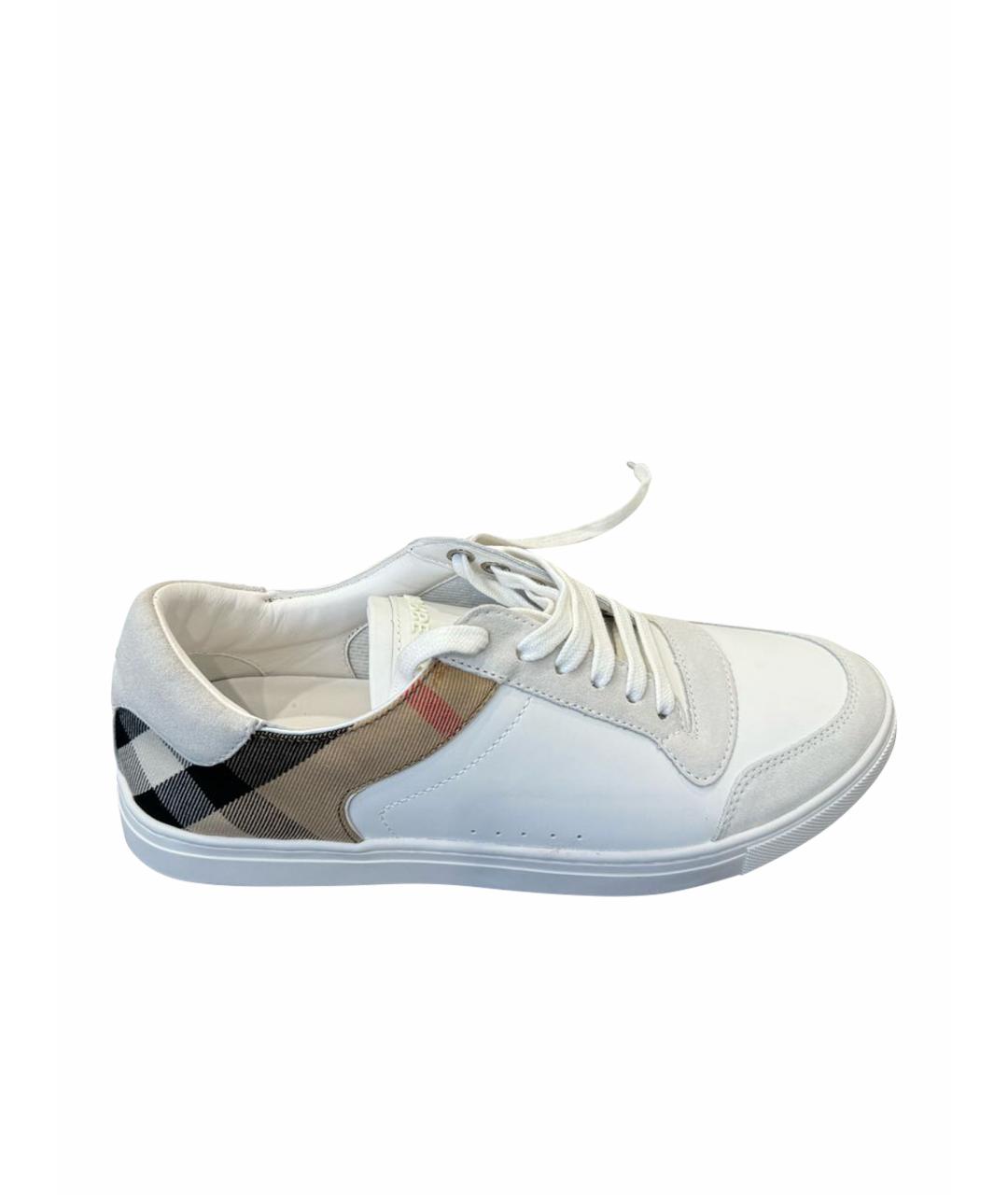 BURBERRY Белые кожаные низкие кроссовки / кеды, фото 1