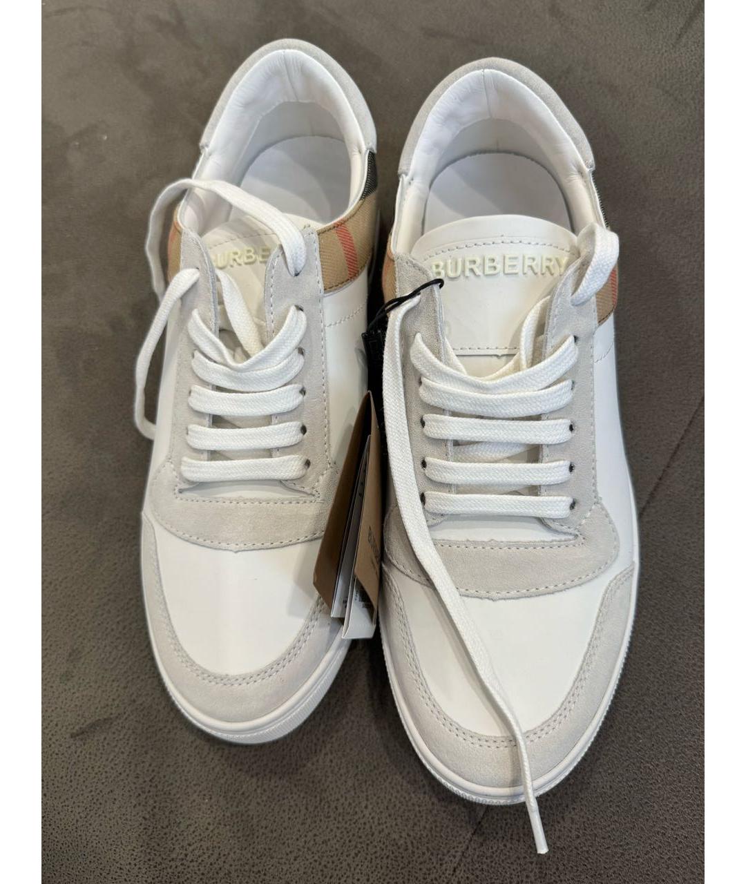 BURBERRY Белые кожаные низкие кроссовки / кеды, фото 7