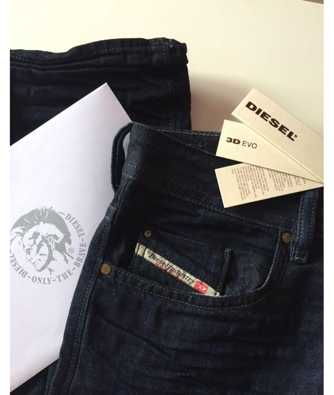 DIESEL Темно-синие хлопко-эластановые прямые джинсы, фото 5