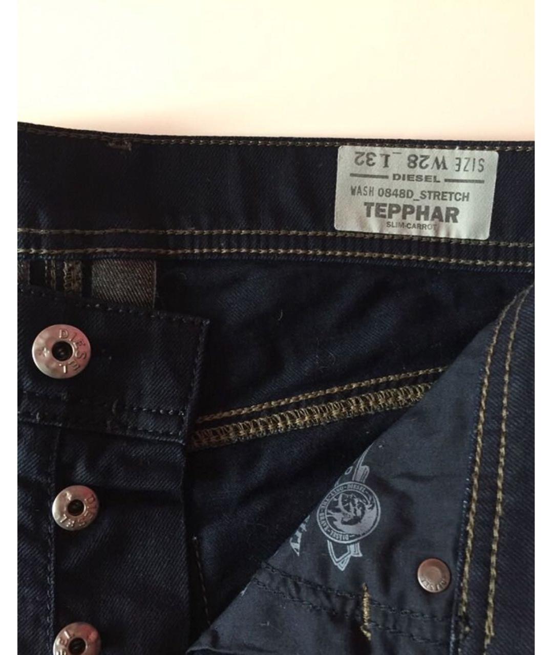 DIESEL Темно-синие хлопко-эластановые прямые джинсы, фото 3