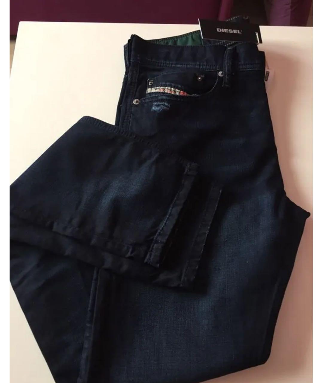 DIESEL Темно-синие хлопко-эластановые прямые джинсы, фото 7
