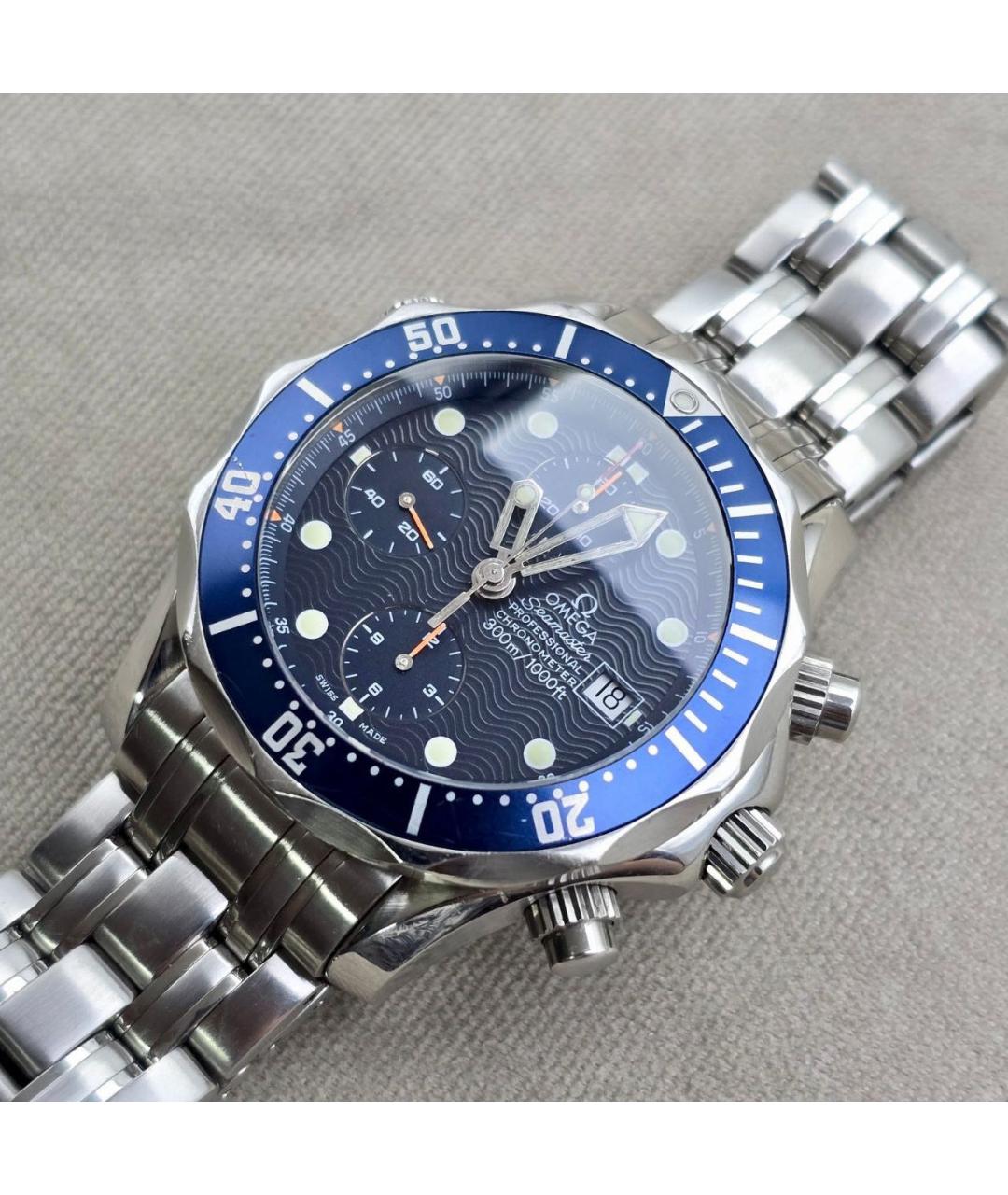 OMEGA Синие серебряные часы, фото 8