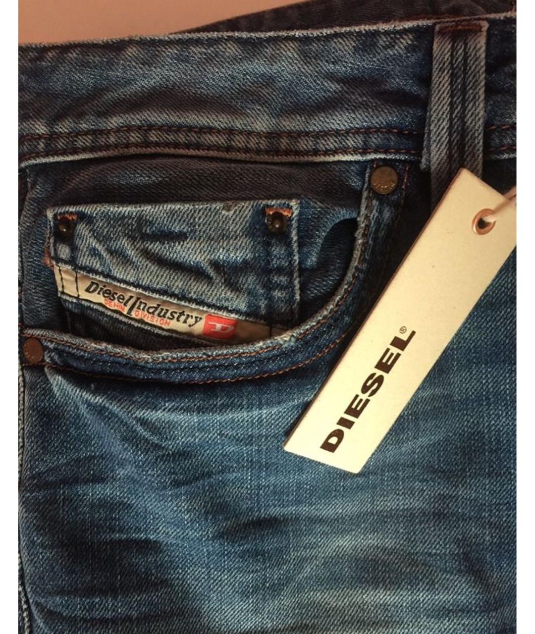 DIESEL Голубые хлопко-эластановые прямые джинсы, фото 4