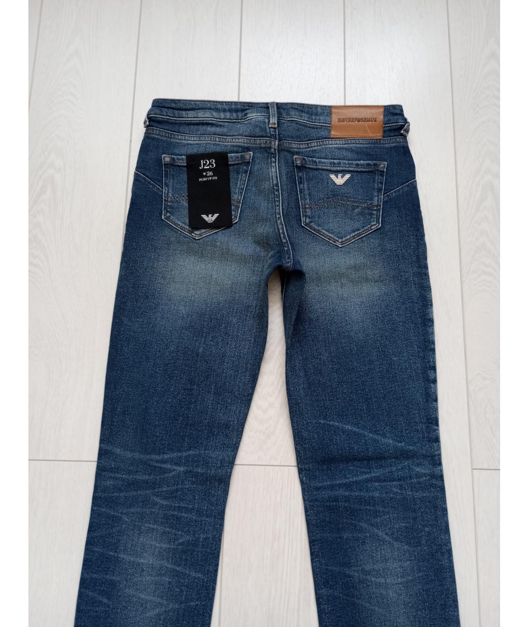 EMPORIO ARMANI Синие хлопковые джинсы слим, фото 2