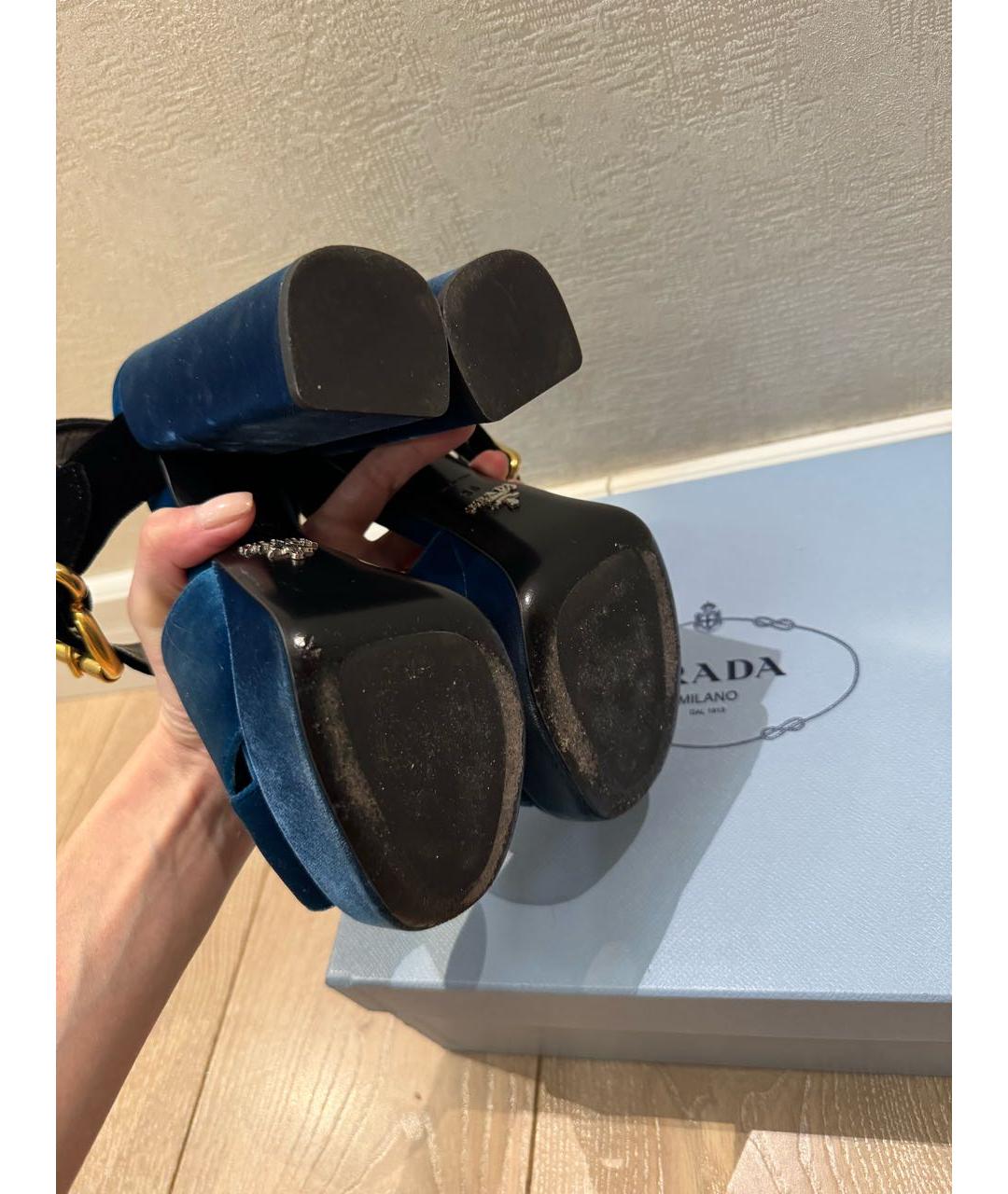 PRADA Синие бархатные босоножки, фото 4