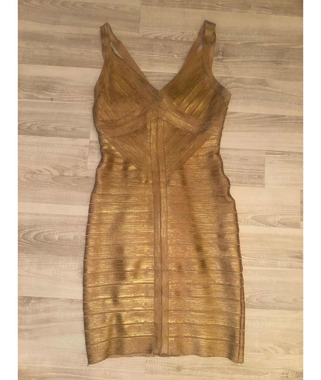 TERANI COUTURE Золотое полиэстеровое коктейльное платье, фото 7