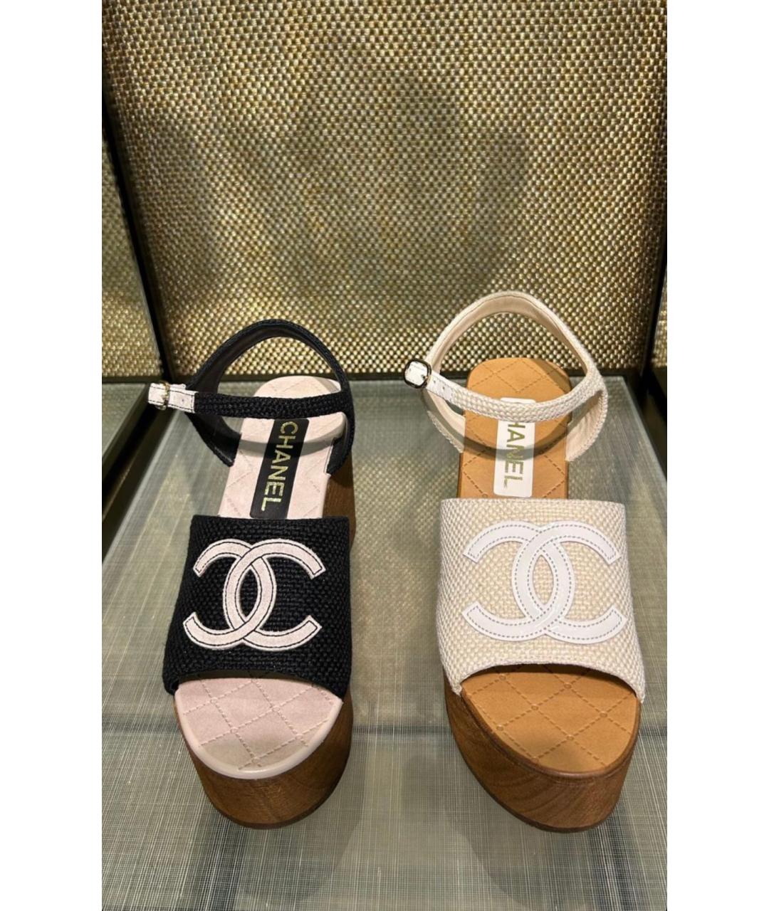 CHANEL PRE-OWNED Белые текстильные босоножки, фото 8