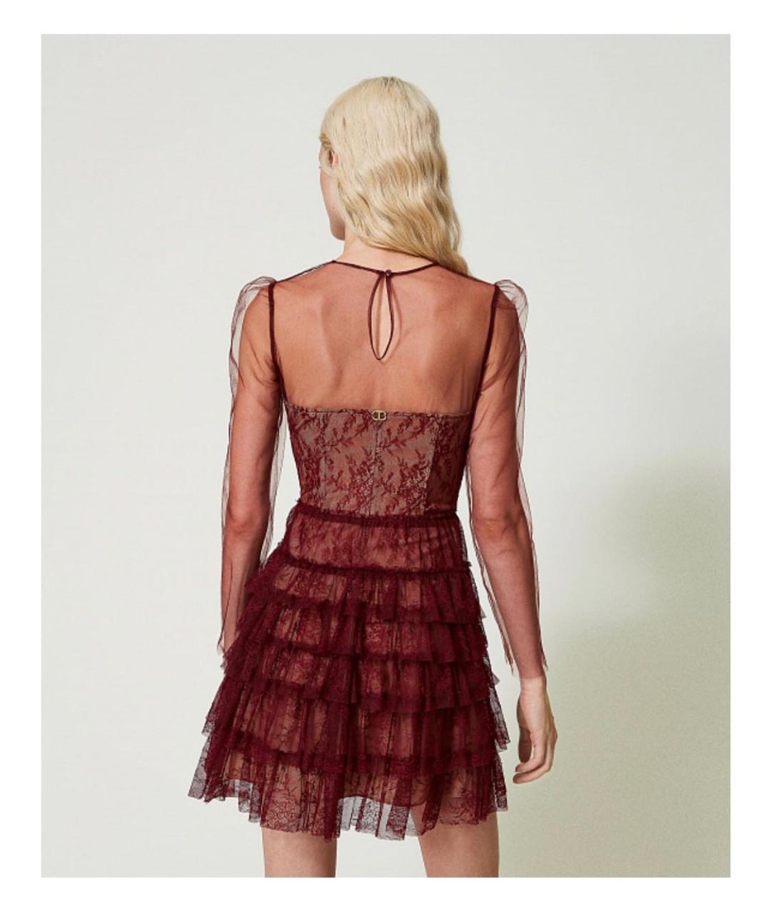TWIN-SET Бордовое полиамидовое коктейльное платье, фото 3