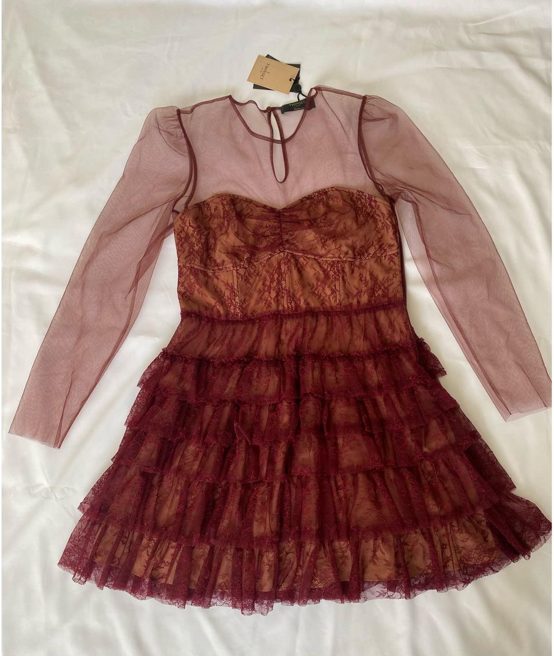 TWIN-SET Бордовое полиамидовое коктейльное платье, фото 8