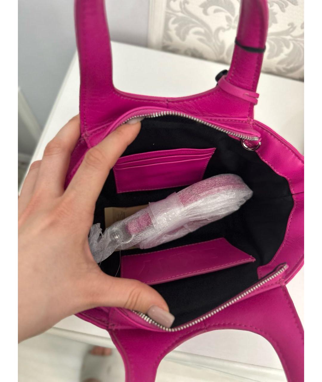 DKNY Фуксия кожаная сумка с короткими ручками, фото 4