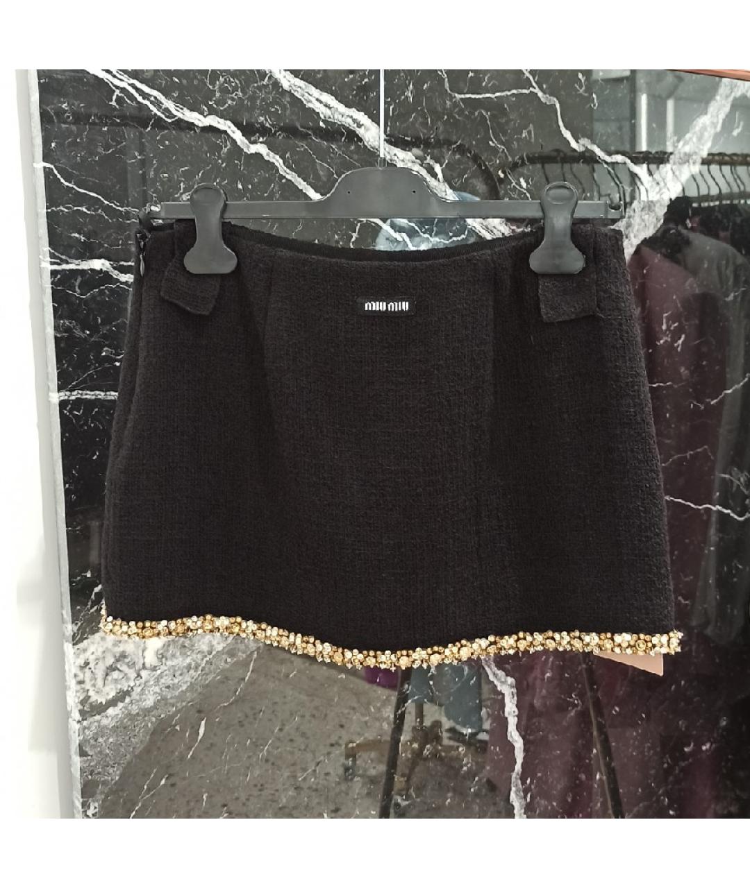 MIU MIU Черная шерстяная юбка мини, фото 2