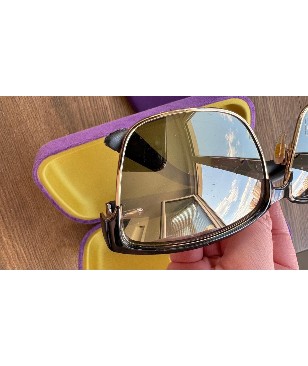GUCCI Золотые пластиковые солнцезащитные очки, фото 6