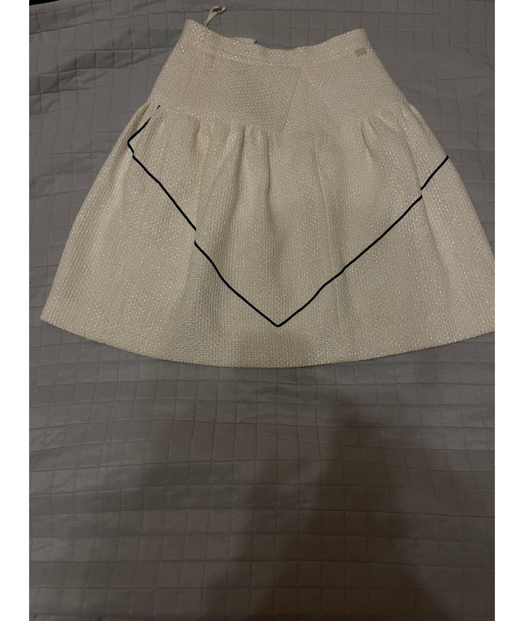 CHANEL PRE-OWNED Белая твидовая юбка миди, фото 9