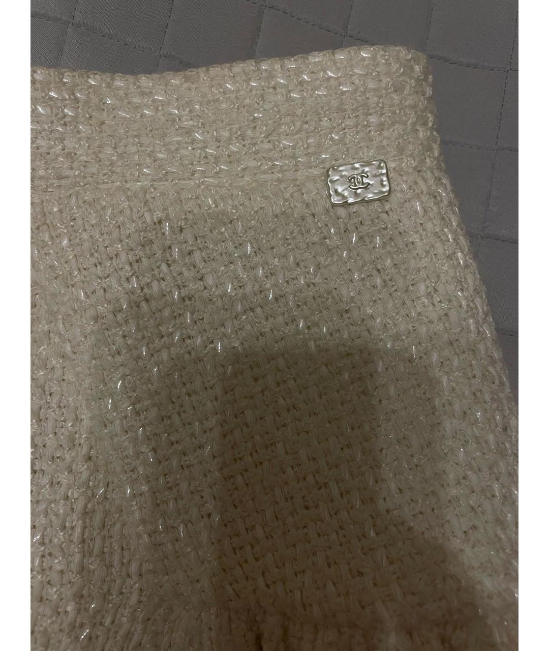 CHANEL PRE-OWNED Белая твидовая юбка миди, фото 7