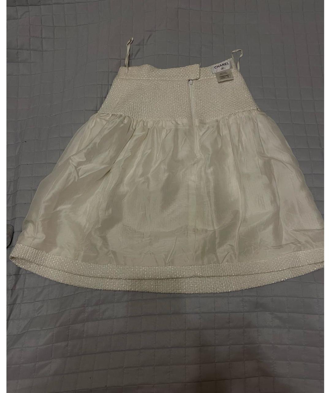 CHANEL PRE-OWNED Белая твидовая юбка миди, фото 3