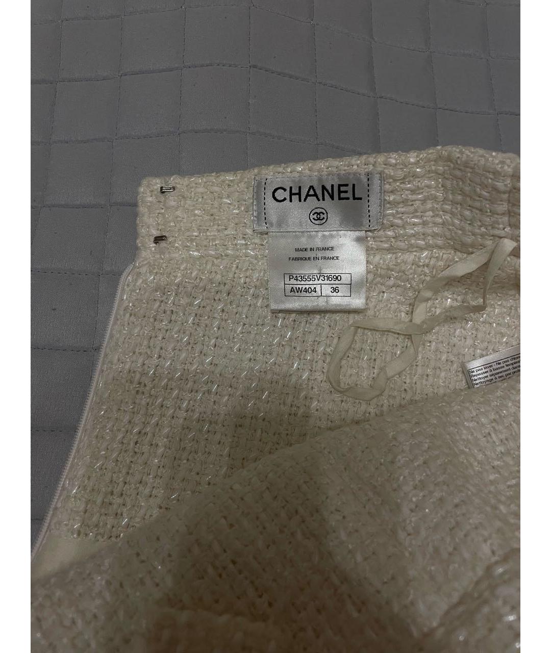 CHANEL PRE-OWNED Белая твидовая юбка миди, фото 8
