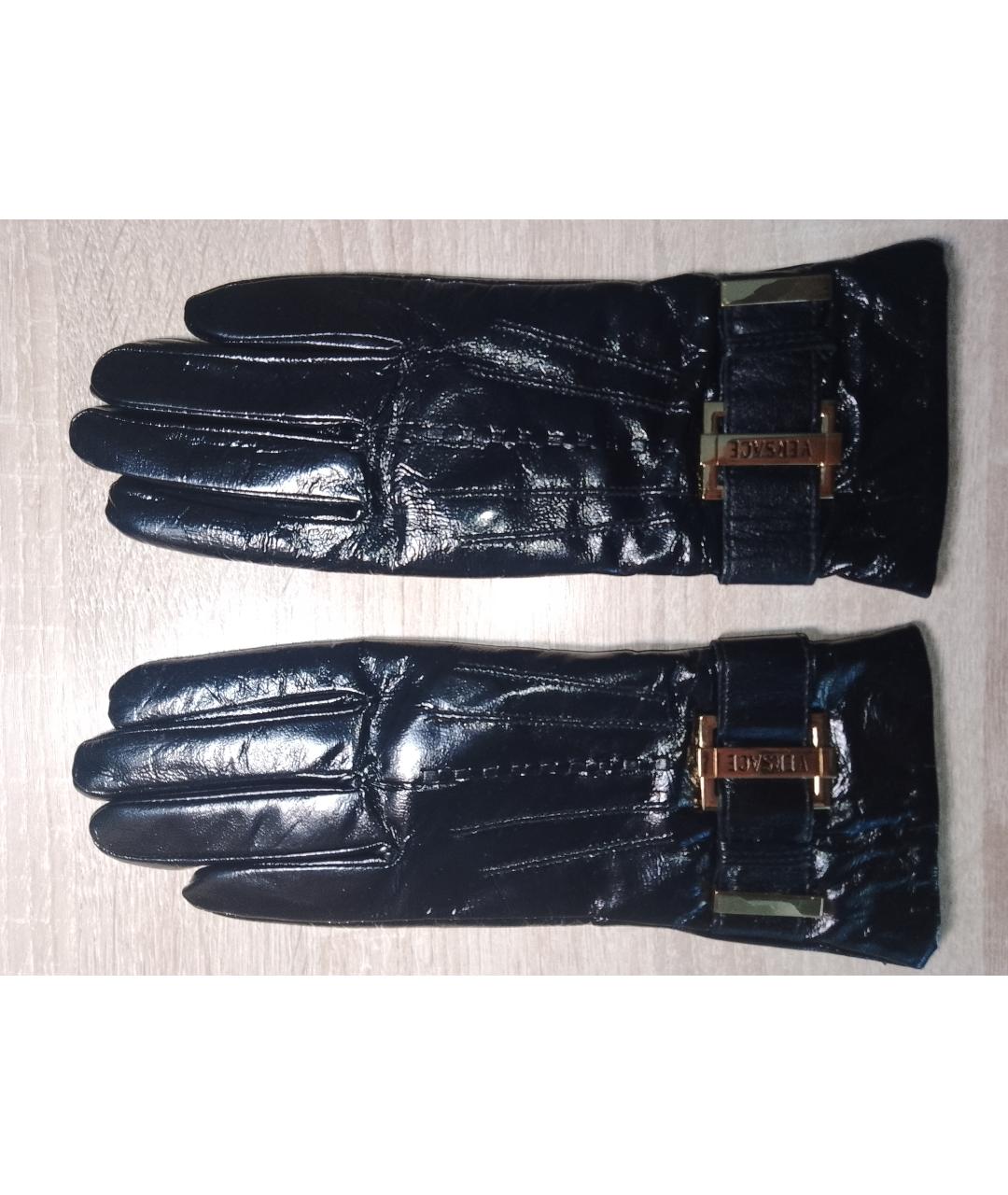 VERSACE Черные кожаные перчатки, фото 3