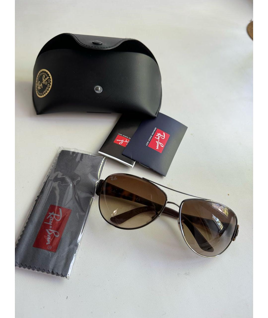 RAY BAN Коричневые металлические солнцезащитные очки, фото 4