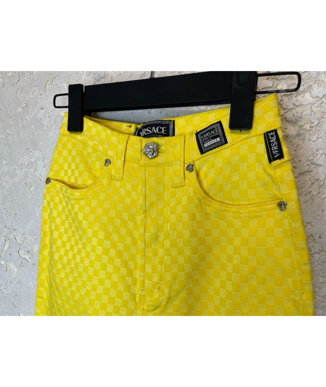 VERSACE JEANS COUTURE Желтые хлопко-эластановые джинсы слим, фото 3