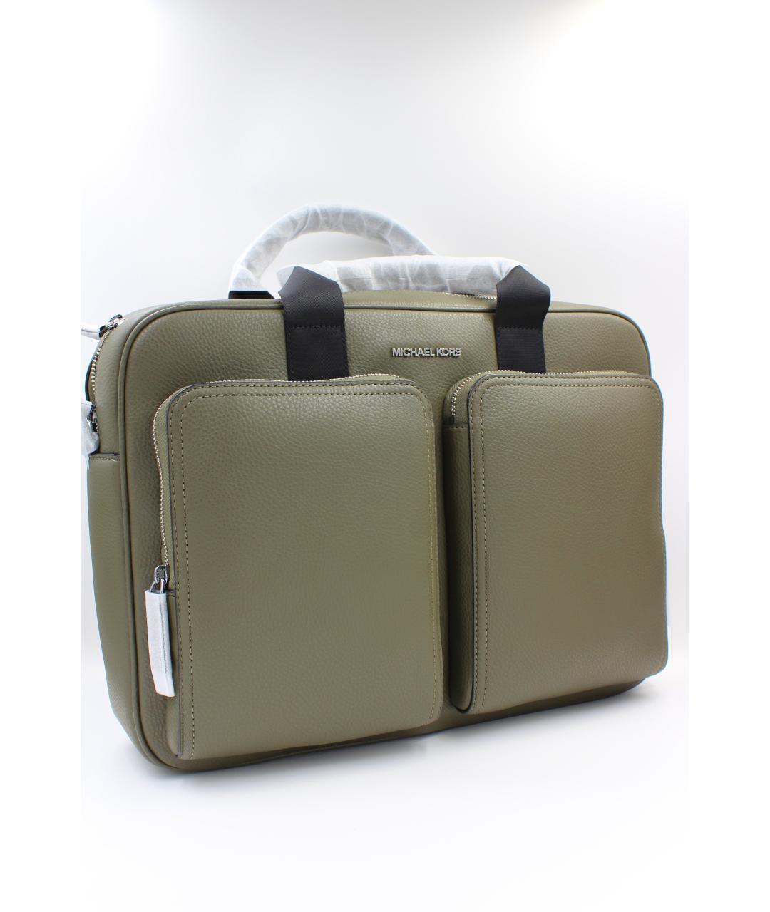 MICHAEL KORS Зеленый кожаный портфель, фото 2