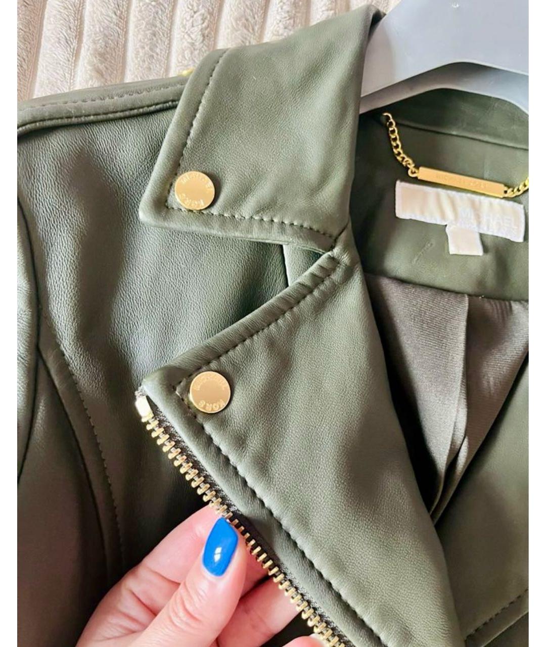 MICHAEL MICHAEL KORS Зеленая кожаная куртка, фото 6
