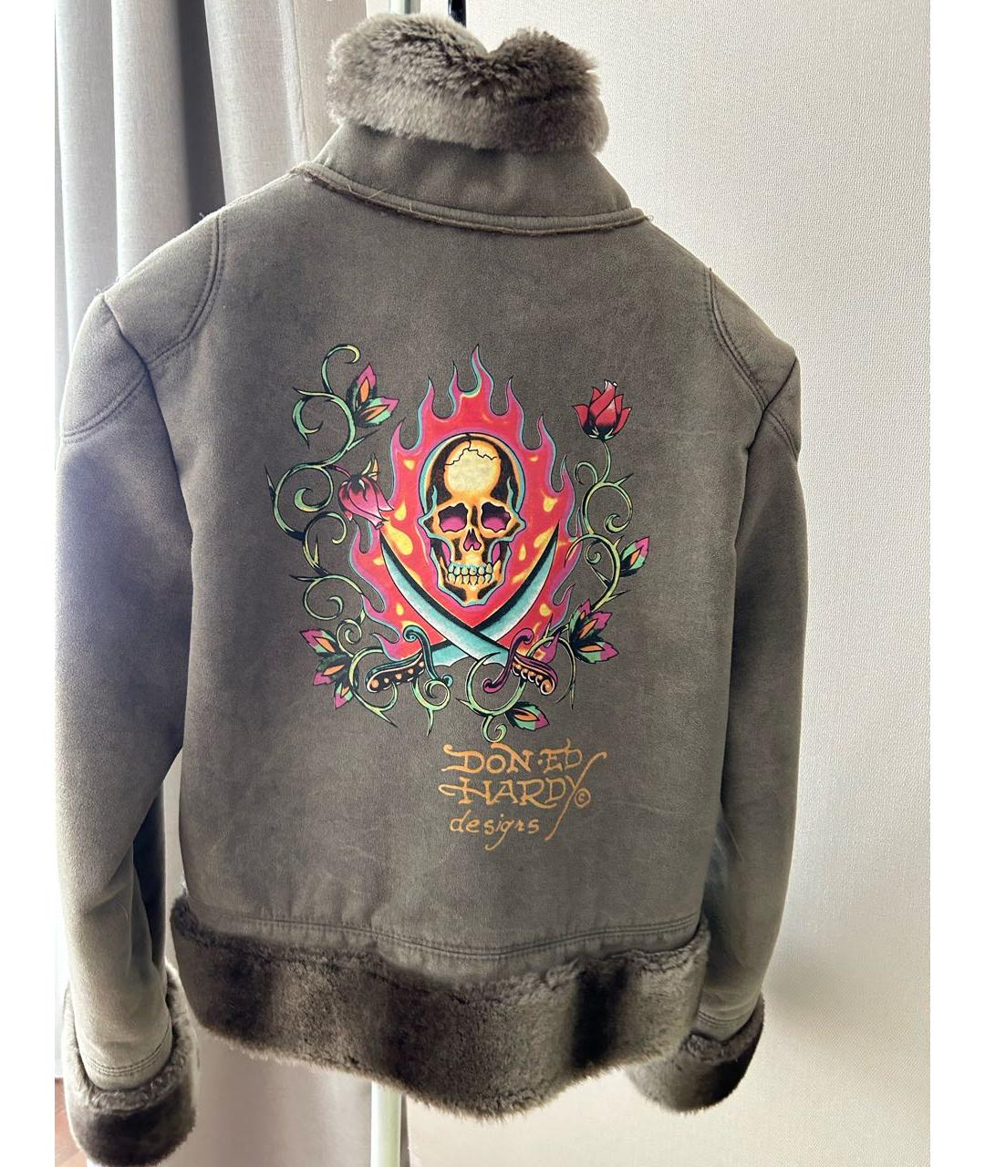 ED HARDY Серая синтетическая дубленка, фото 3