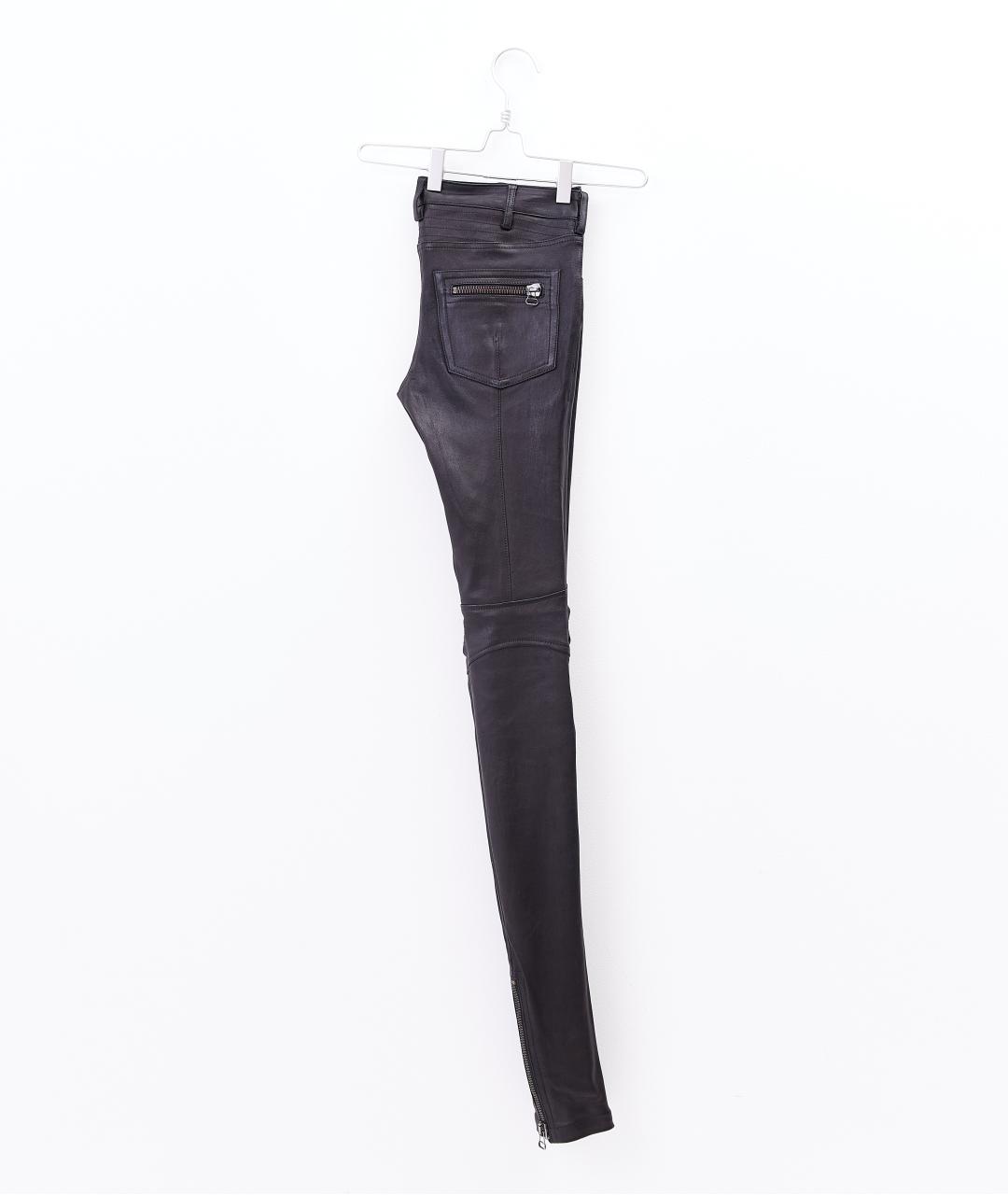 BALMAIN Черные кожаные брюки узкие, фото 3