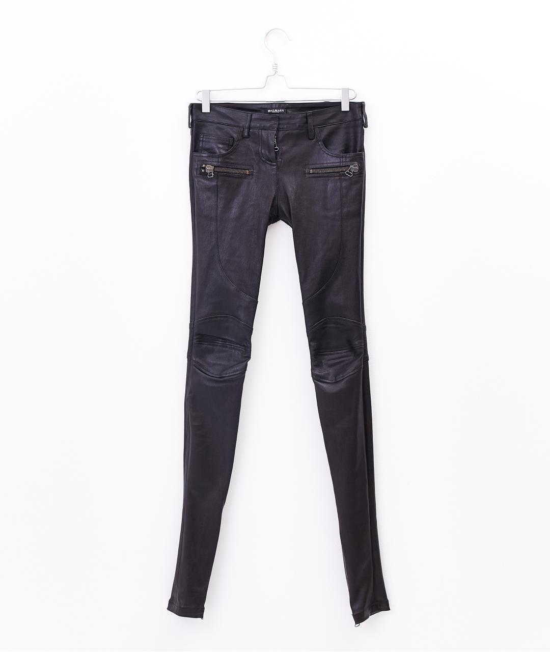 BALMAIN Черные кожаные брюки узкие, фото 2