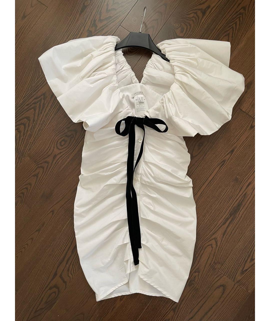 PHILOSOPHY DI LORENZO SERAFINI Белое хлопковое коктейльное платье, фото 5