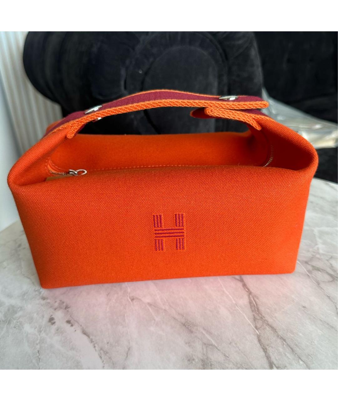 HERMES Оранжевая хлопковая косметичка, фото 2