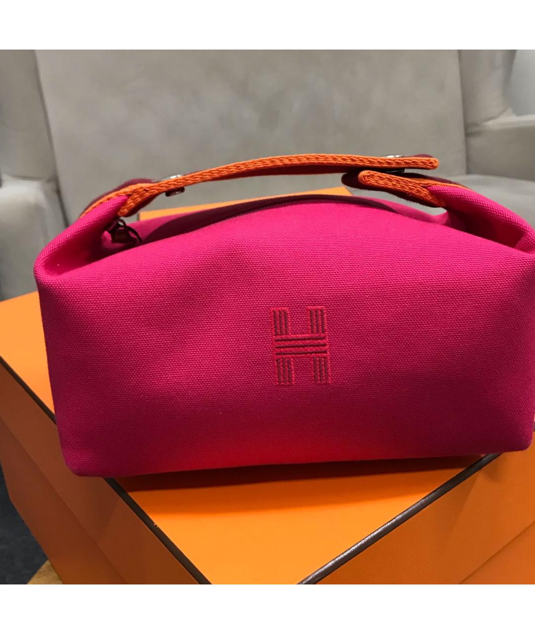 HERMES PRE-OWNED Фуксия хлопковая косметичка, фото 3