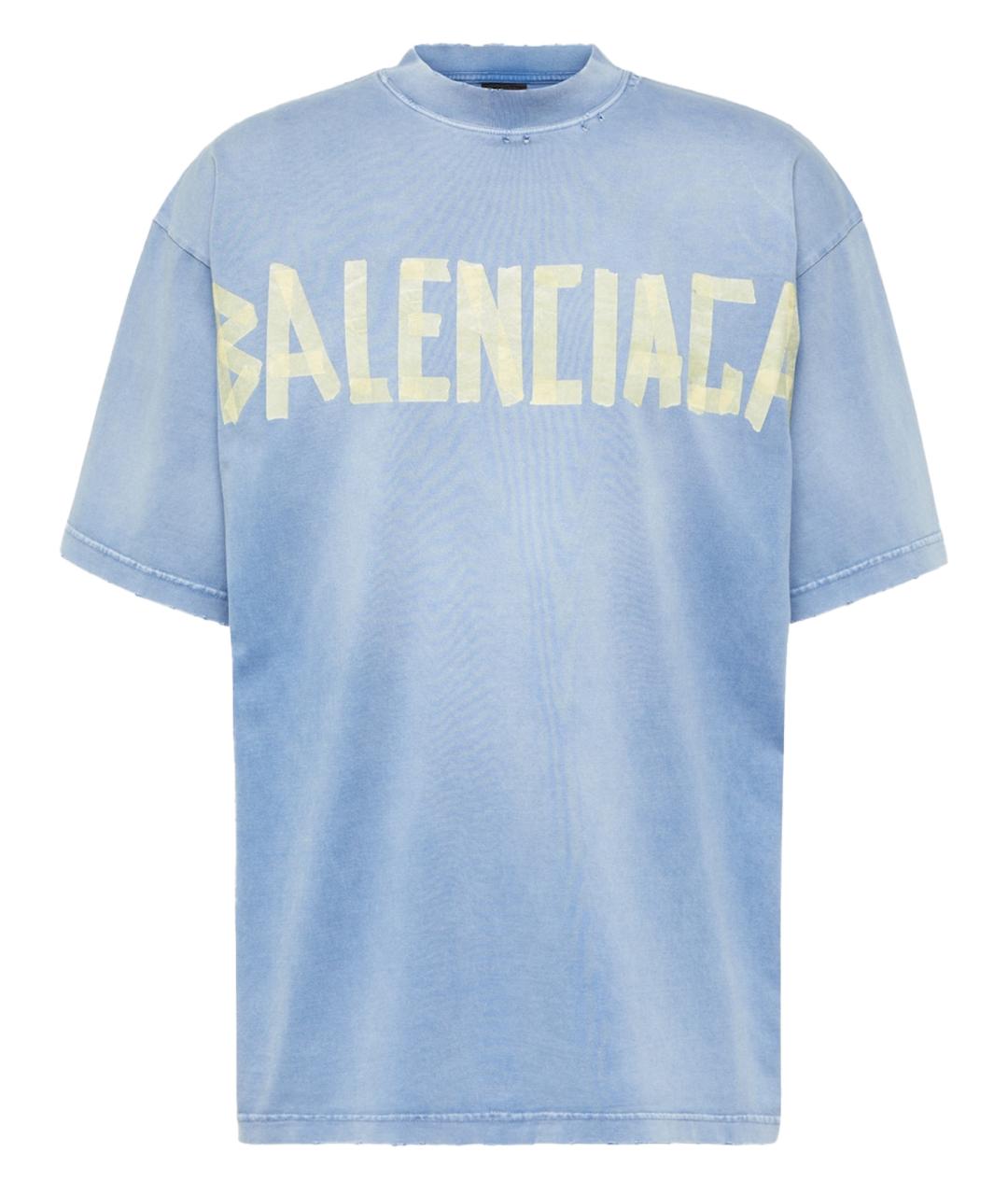 BALENCIAGA Голубая хлопковая футболка, фото 1