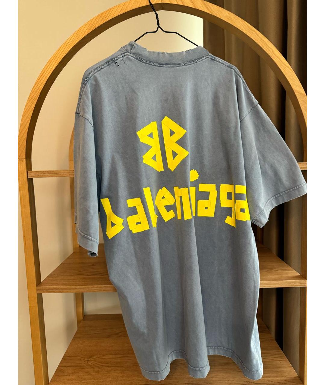 BALENCIAGA Голубая хлопковая футболка, фото 2