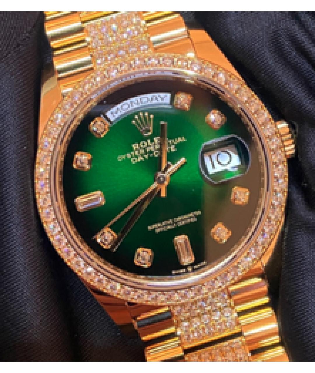 ROLEX Зеленые часы из желтого золота, фото 3