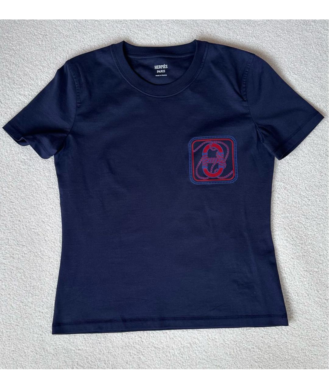 HERMES PRE-OWNED Темно-синяя хлопковая футболка, фото 4