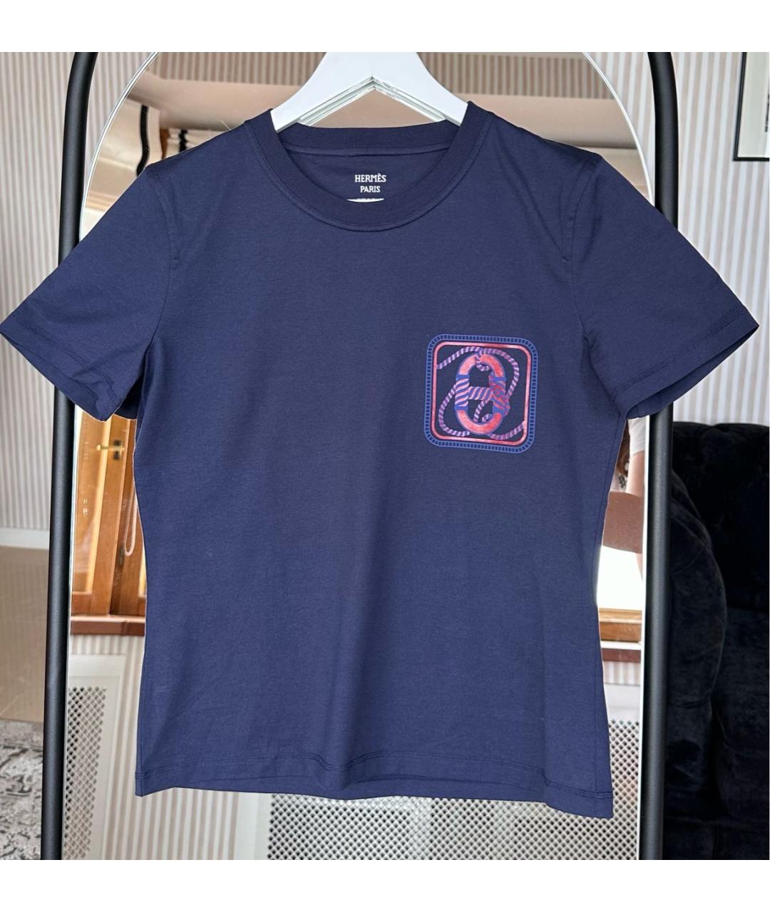 HERMES PRE-OWNED Темно-синяя хлопковая футболка, фото 3