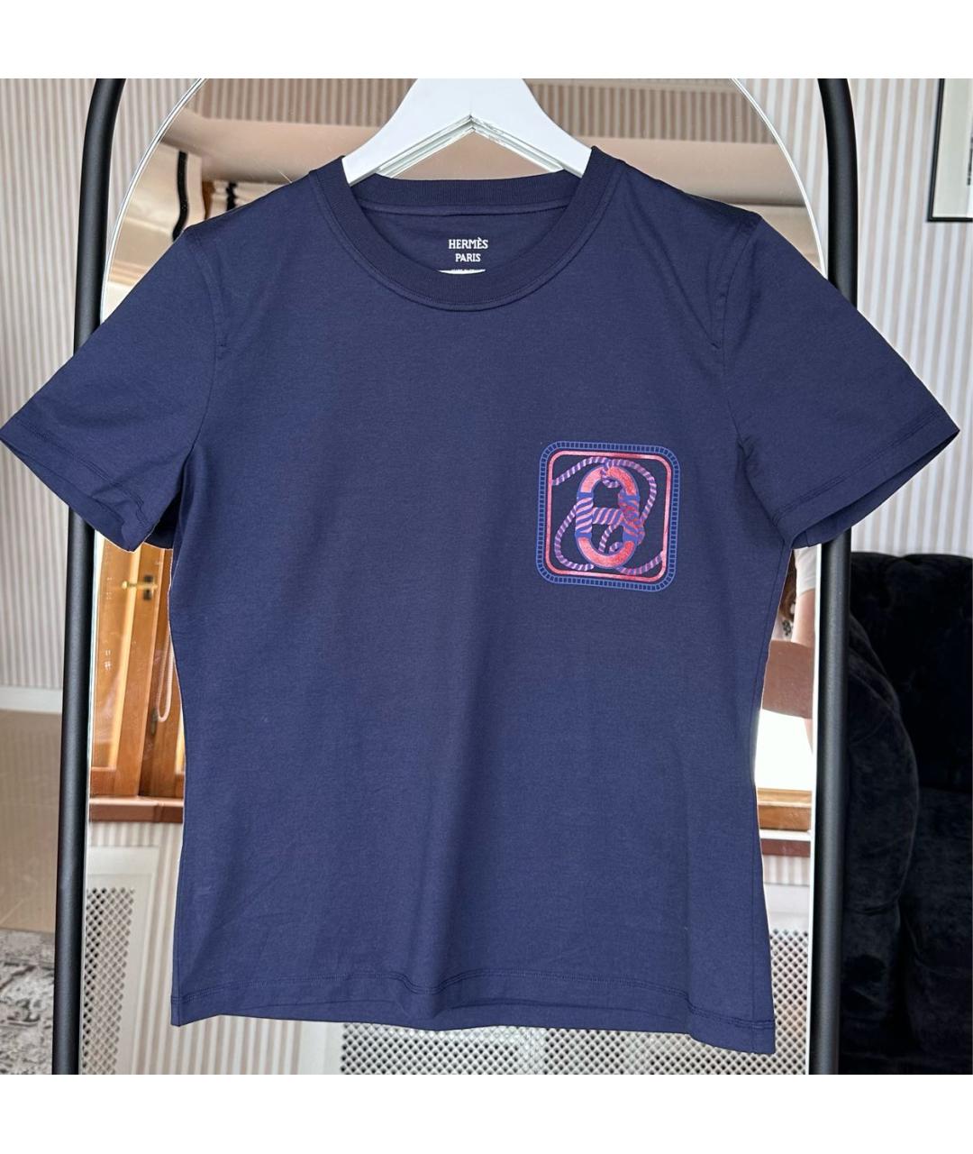 HERMES PRE-OWNED Темно-синяя хлопковая футболка, фото 2