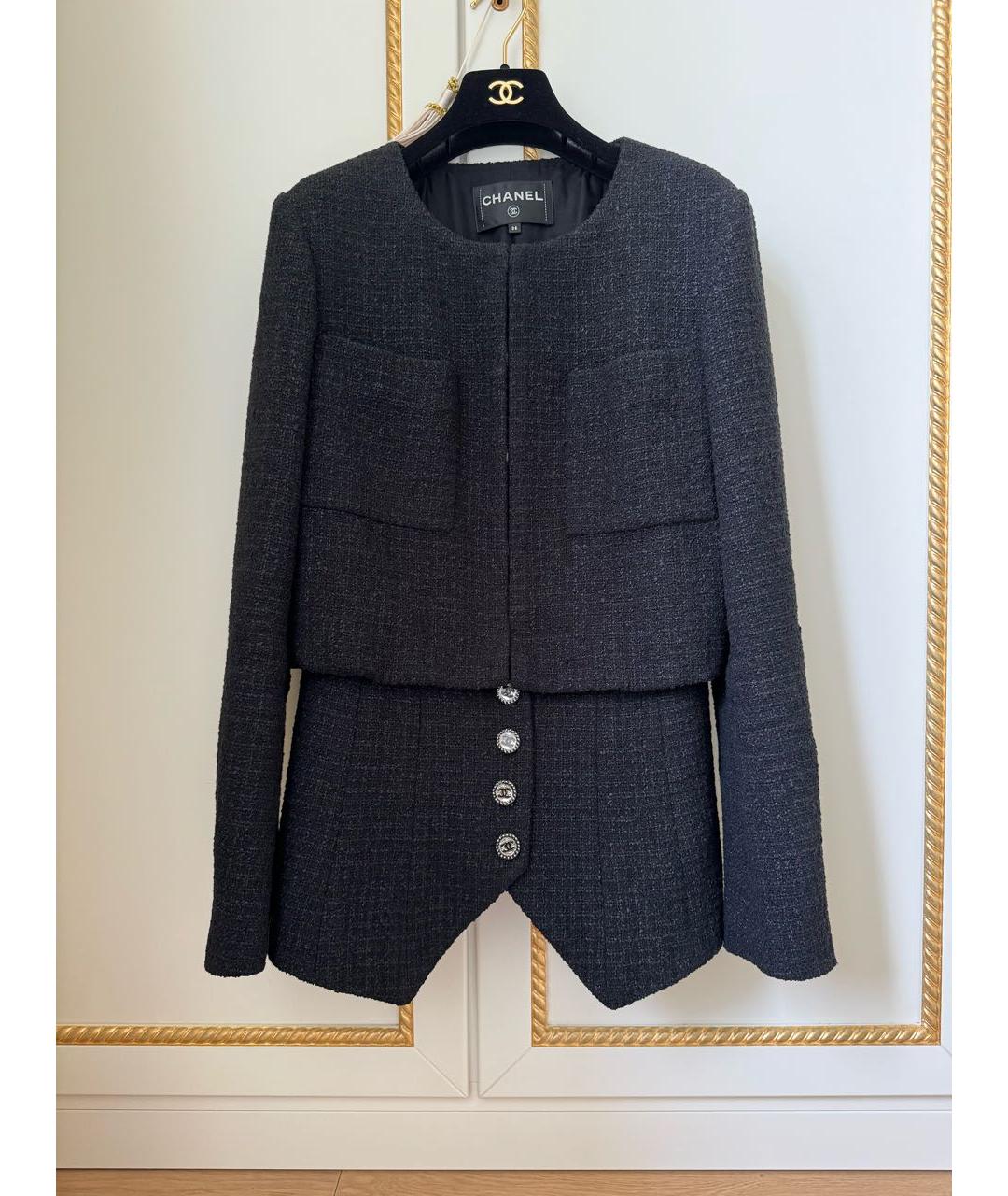 CHANEL PRE-OWNED Черный шерстяной жакет/пиджак, фото 2