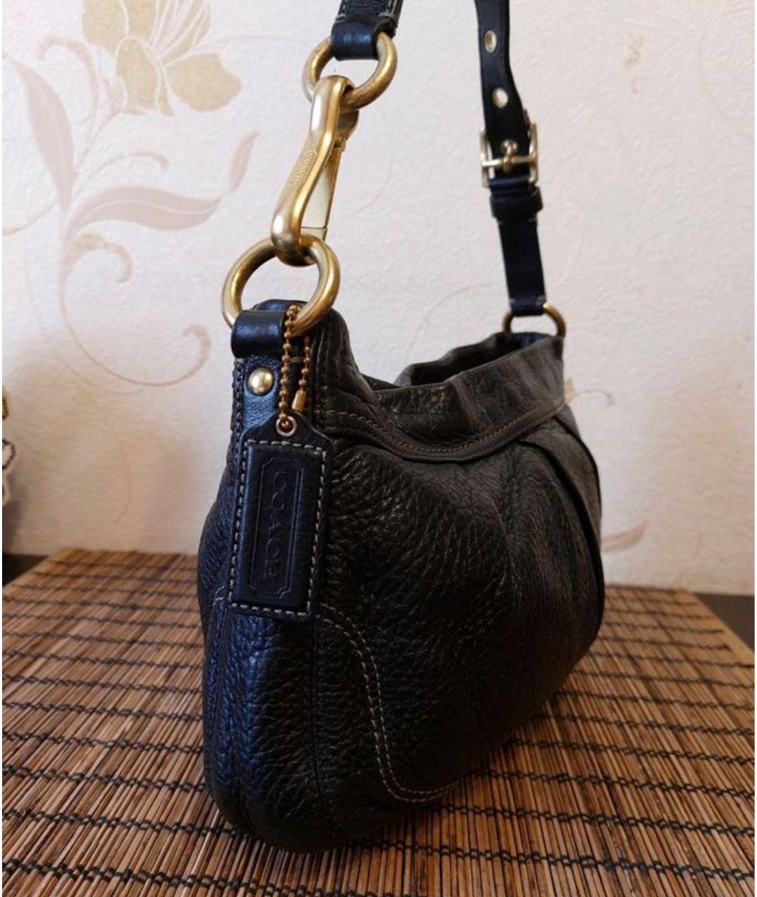 COACH Черная кожаная сумка с короткими ручками, фото 3