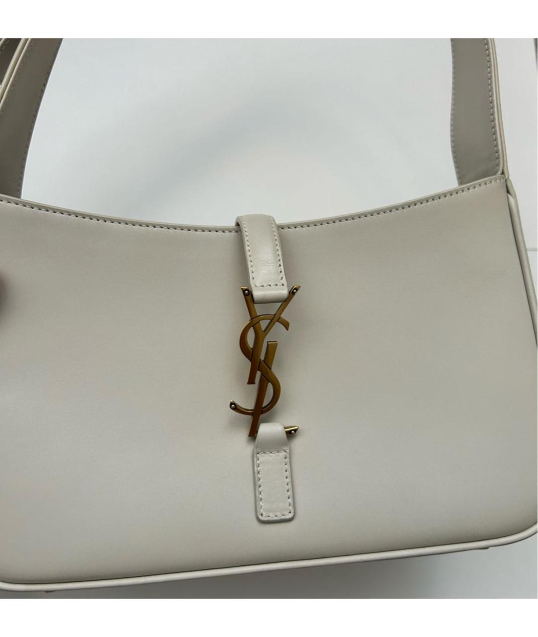SAINT LAURENT Белая кожаная сумка с короткими ручками, фото 5