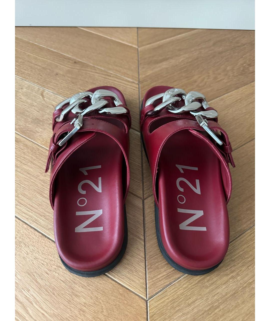 NO. 21 Бордовые кожаные сандалии, фото 5