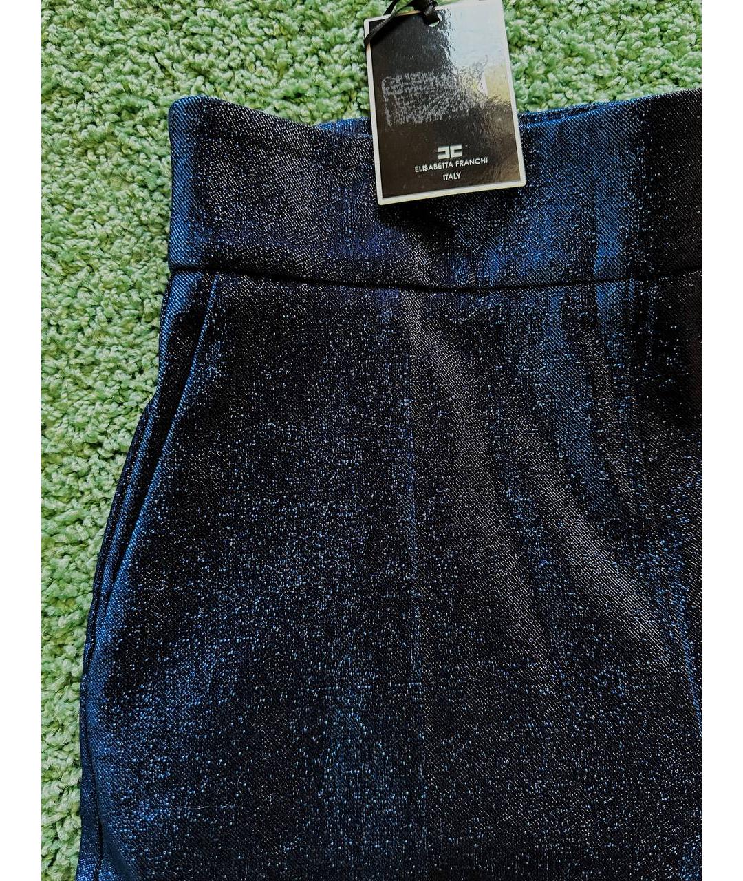 ELISABETTA FRANCHI Темно-синие хлопковые брюки узкие, фото 3