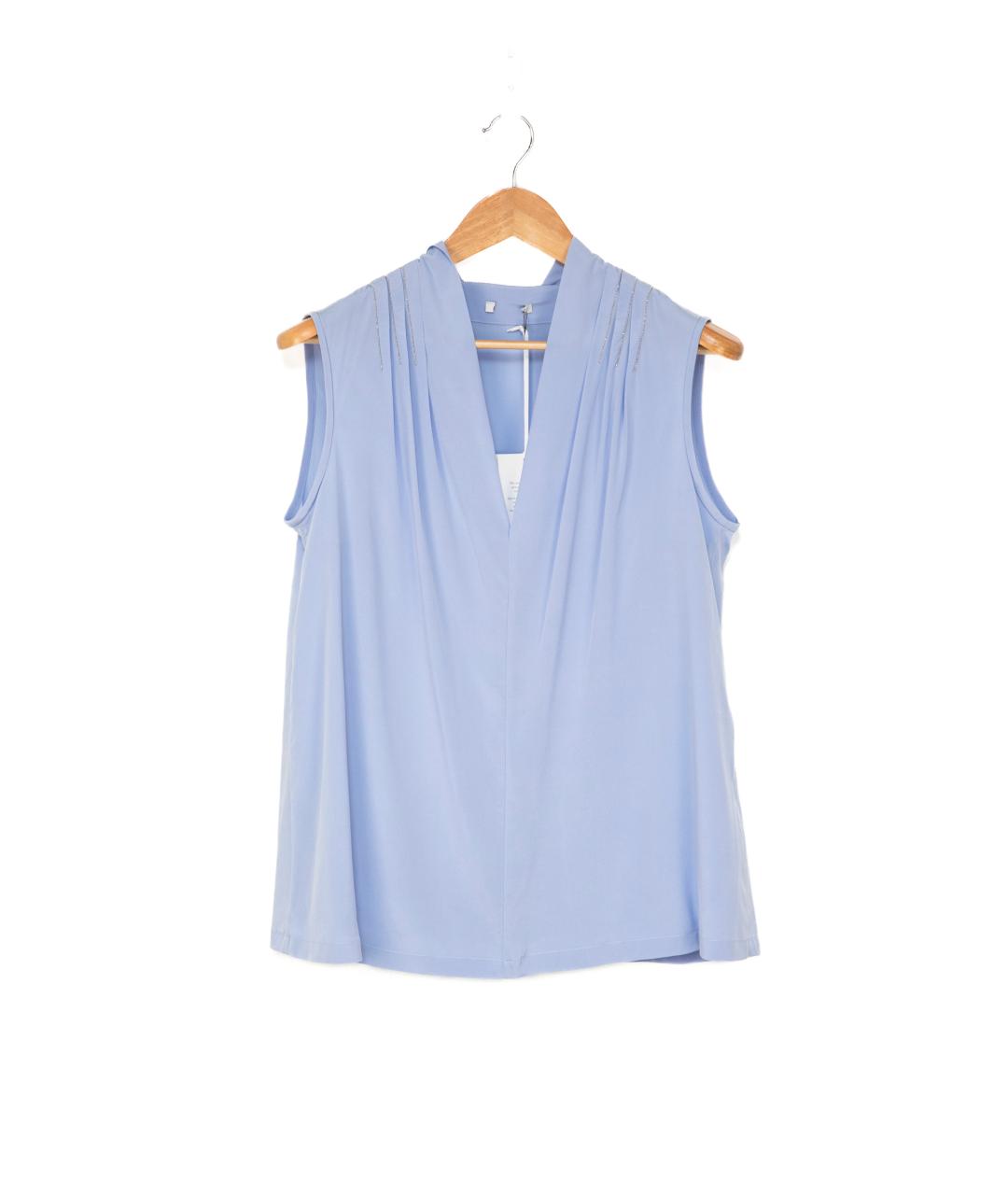 PESERICO Голубая шелковая блузы, фото 6