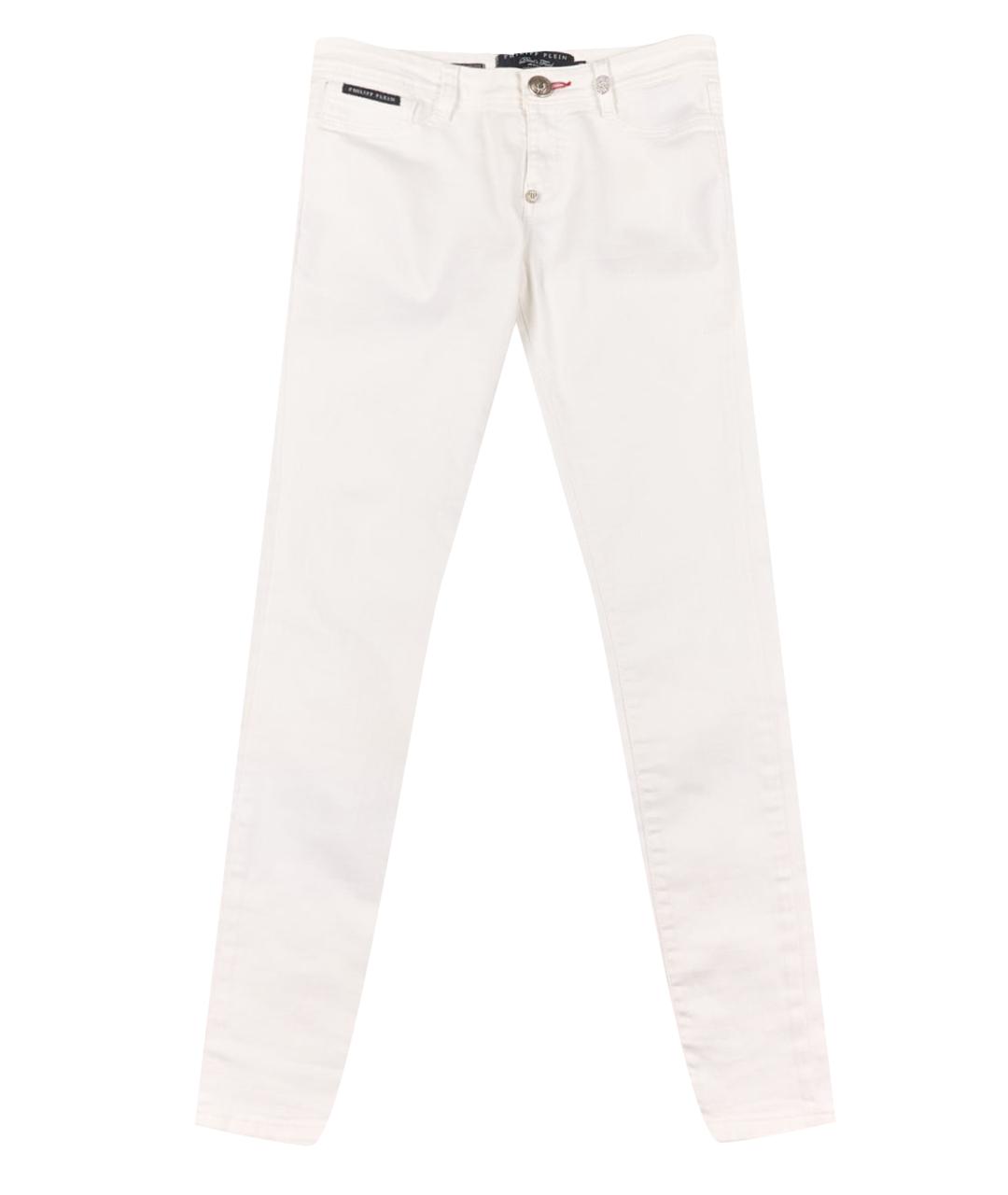 PHILIPP PLEIN Белые хлопко-эластановые джинсы слим, фото 1