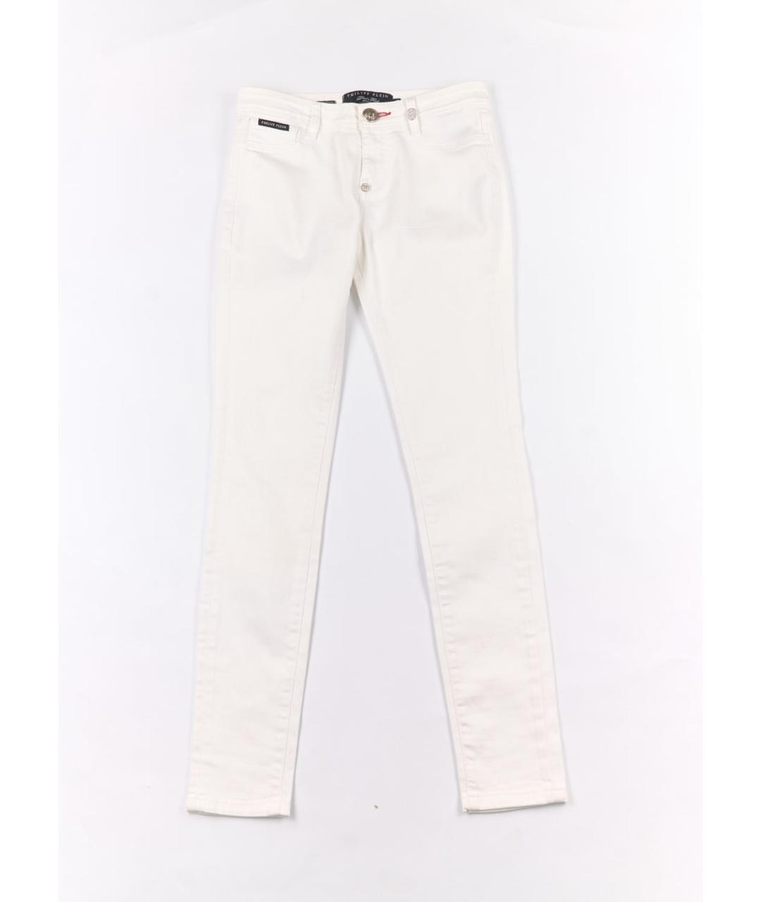 PHILIPP PLEIN Белые хлопко-эластановые джинсы слим, фото 5