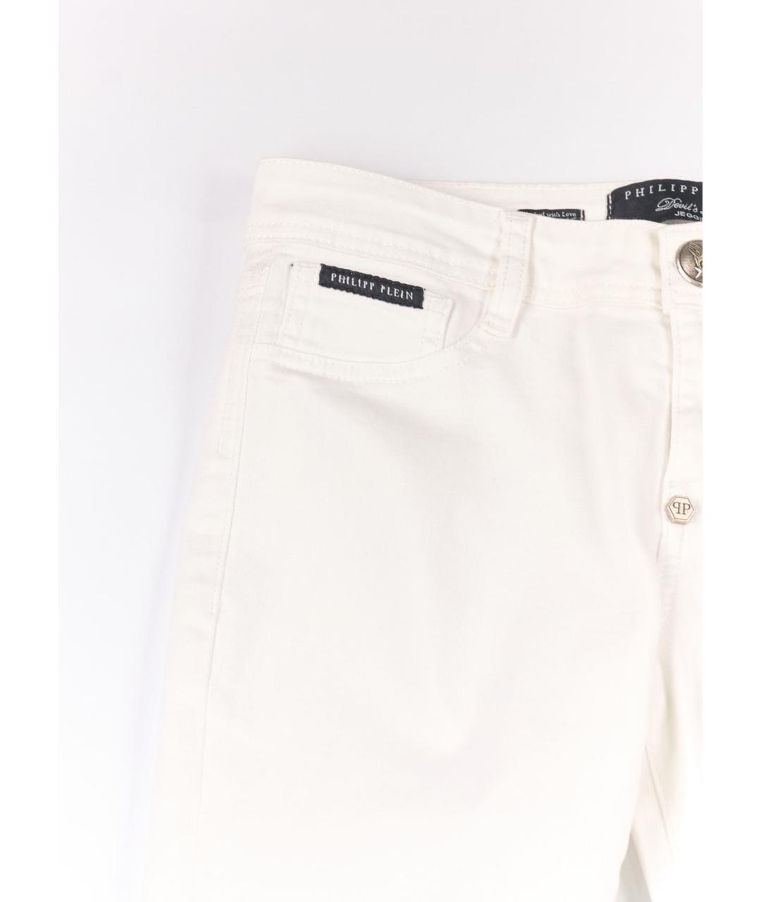 PHILIPP PLEIN Белые хлопко-эластановые джинсы слим, фото 4