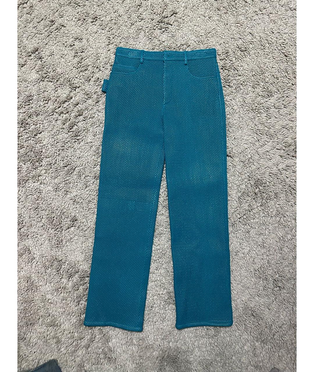 BOTTEGA VENETA Бирюзовые кожаные повседневные брюки, фото 4