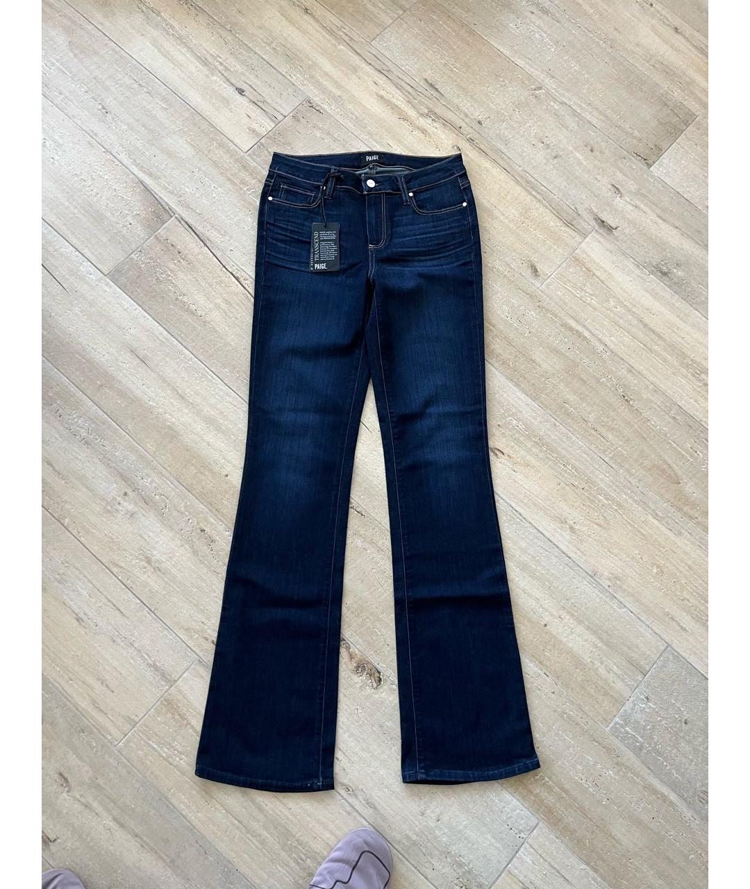 PAIGE Темно-синие хлопковые джинсы клеш, фото 5