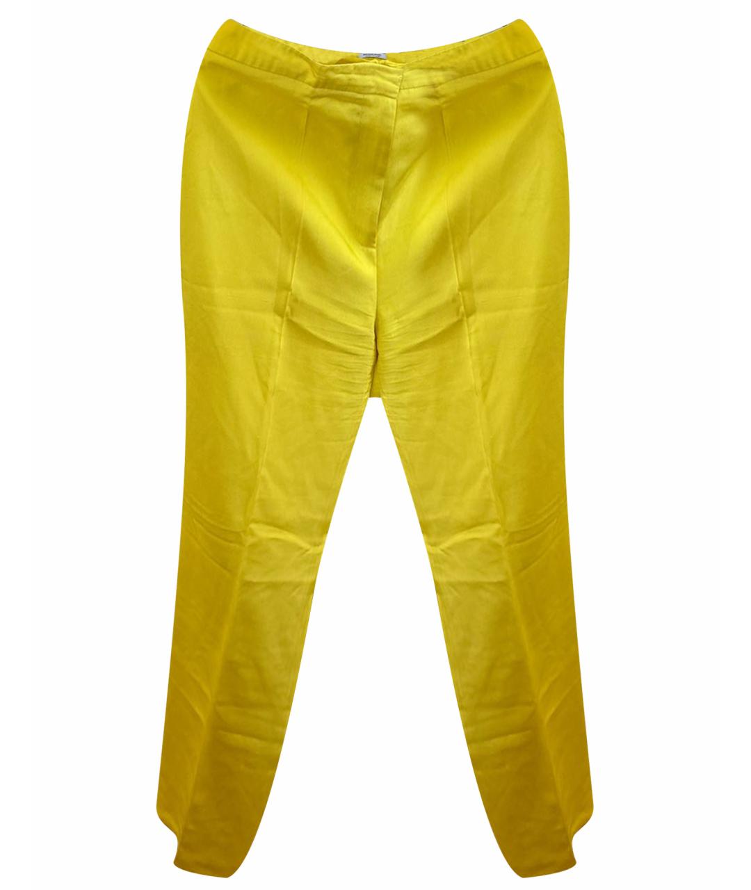 AGNONA Желтые шелковые прямые брюки, фото 1