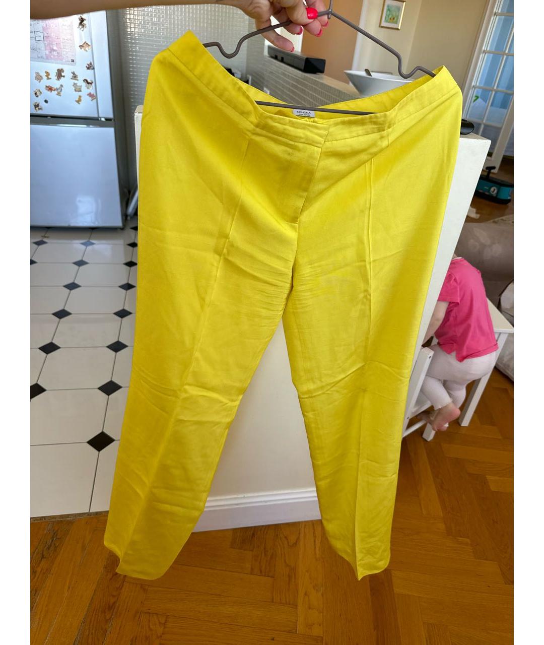 AGNONA Желтые шелковые прямые брюки, фото 5